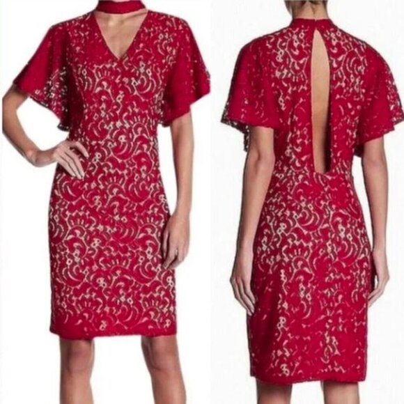 Alexia Admor Red Lace Sheath Choker Dress Size M - Picture 1 of 2